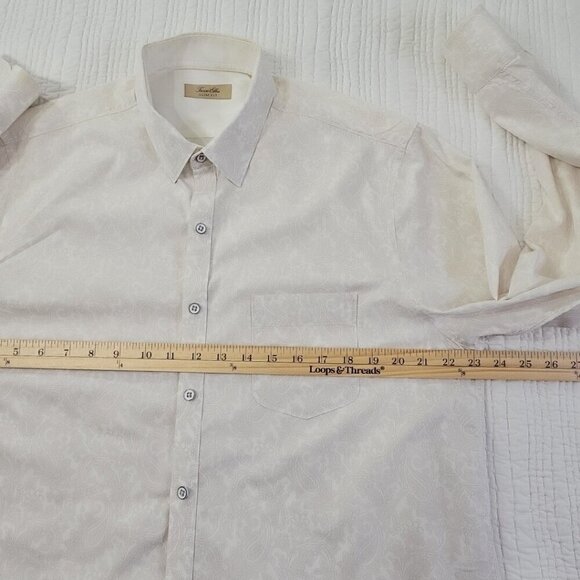 Tasso Elba Men's Large Slim Fit Shirt White on White Paisley AOP EUC LN Button - Picture 8 of 14